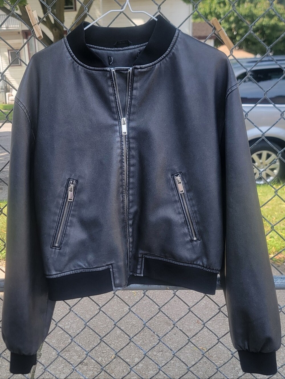 Forever 21 Black Faux Leather Bomber Jacket